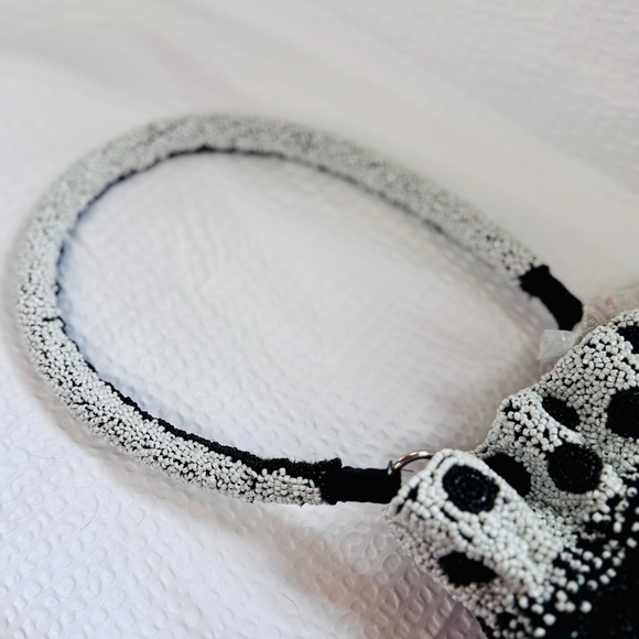 Black & White Beaded Polka Dot Bucket Bag – Statement Shoulder Purse NWT - Picture 6 of 6